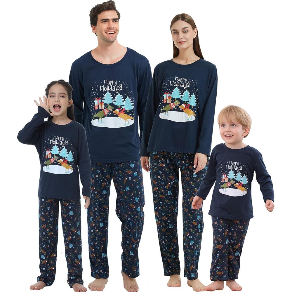 imageVopmocld Christmas Family Matching Pajama Red Holiday Pjs Sets Cotton SleepwearDinosaur