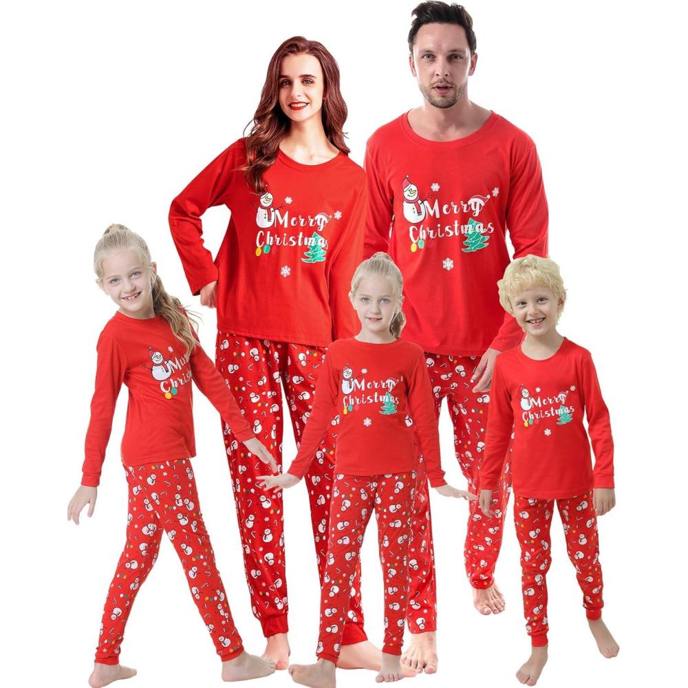 imageVopmocld Christmas Family Matching Pajama Red Holiday Pjs Sets Cotton SleepwearSnowman