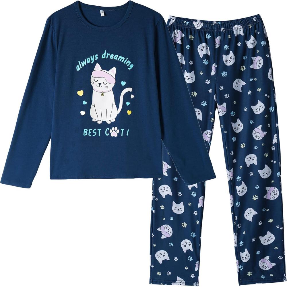 imageVopmocld Young Girls Lovely Bunny Pajama Sets Cotton Long Sleeve Pjs Clothes Sleepwear ShirtsCat