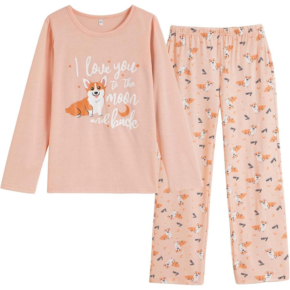 imageVopmocld Young Girls Lovely Bunny Pajama Sets Cotton Long Sleeve Pjs Clothes Sleepwear ShirtsCorgi