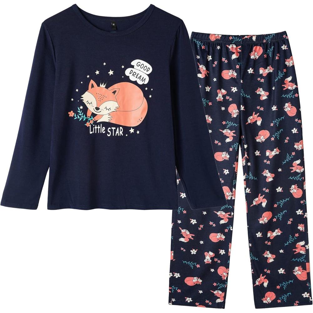 imageVopmocld Young Girls Lovely Bunny Pajama Sets Cotton Long Sleeve Pjs Clothes Sleepwear ShirtsFox