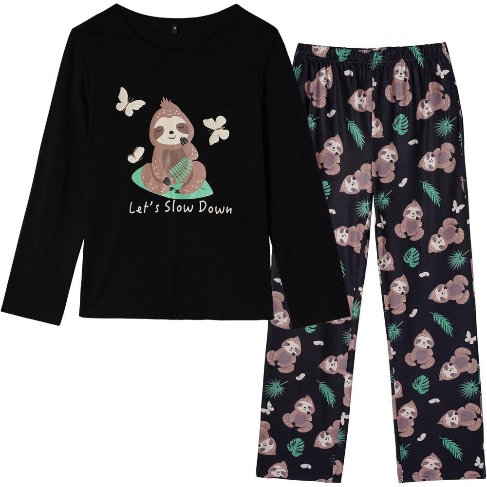 imageVopmocld Young Girls Lovely Bunny Pajama Sets Cotton Long Sleeve Pjs Clothes Sleepwear ShirtsLeaf Sloth