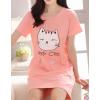 Vopmocld Big Girls’ Cute Happy Cat Sleepwear Short Sleeve Summer Soft Nightgown(Pink)