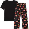 Vopmocld Big Girls’ Short Sleeve Long Pants Pajama Sets 2PCS Cartoon Pattern & Letters Printed Sleepwear Lounge for Teens(Strawberry-black)