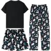 Vopmocld Big Girls’ Short Sleeve & Shorts & Pants Pajama Sets 3PCS Cartoon Patterns Cute Lounge Sets for Teens 8-18 Years(3pcs-cute Bunny)