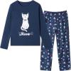 Vopmocld Big Girls Cute Pajama Sets Long Sleeve Lovely Sleepwear 2 Piece PJS Multiple Cartoon Jammies(Navy Cat)