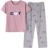 Vopmocld Big Girls’ Short Sleeve Long Pants Pajama Sets 2PCS Cartoon Pattern & Letters Printed Sleepwear Lounge for Teens(Cat)