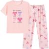 Vopmocld Big Girls’ Short Sleeve Long Pants Pajama Sets 2PCS Cartoon Pattern & Letters Printed Sleepwear Lounge for Teens(Letters Bowknot)