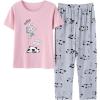Vopmocld Big Girls’ Short Sleeve Long Pants Pajama Sets 2PCS Cartoon Pattern & Letters Printed Sleepwear Lounge for Teens(Panda)
