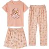 Vopmocld Big Girls’ Short Sleeve & Shorts & Pants Pajama Sets 3PCS Cartoon Patterns Cute Lounge Sets for Teens 8-18 Years(3pcs-corgi)