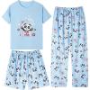 Vopmocld Big Girls’ Short Sleeve & Shorts & Pants Pajama Sets 3PCS Cartoon Patterns Cute Lounge Sets for Teens 8-18 Years(3pcs-make Wish Panda)