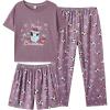 Vopmocld Big Girls’ Short Sleeve & Shorts & Pants Pajama Sets 3PCS Cartoon Patterns Cute Lounge Sets for Teens 8-18 Years(3pcs-penguin)