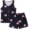 Vopmocld Girls Button Down Pajama Sets Sleeveless Tank Top with Shorts for Teen Girls Summer Casual Clothes Loungewear(Black Pink Hearts)