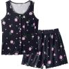 Vopmocld Girls Button Down Pajama Sets Sleeveless Tank Top with Shorts for Teen Girls Summer Casual Clothes Loungewear(Black Rose)