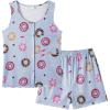 Vopmocld Girls Button Down Pajama Sets Sleeveless Tank Top with Shorts for Teen Girls Summer Casual Clothes Loungewear(Donut)