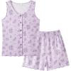 Vopmocld Girls Button Down Pajama Sets Sleeveless Tank Top with Shorts for Teen Girls Summer Casual Clothes Loungewear(Little Floral)