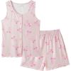 Vopmocld Girls Button Down Pajama Sets Sleeveless Tank Top with Shorts for Teen Girls Summer Casual Clothes Loungewear(Pink Bowknot)