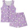Vopmocld Girls Button Down Pajama Sets Sleeveless Tank Top with Shorts for Teen Girls Summer Casual Clothes Loungewear(Purple Cat)