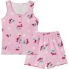Vopmocld Girls Button Down Pajama Sets Sleeveless Tank Top with Shorts for Teen Girls Summer Casual Clothes Loungewear(Red Cherry)