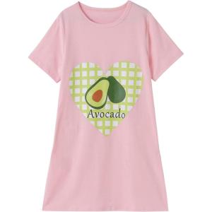 Vopmocld Big Girls’ Cute Happy Cat Sleepwear Short Sleeve Summer Soft Nightgown(Avocado)