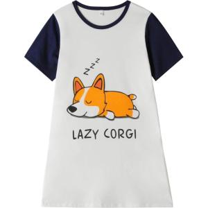 Vopmocld Big Girls’ Cute Happy Cat Sleepwear Short Sleeve Summer Soft Nightgown(Corgi)