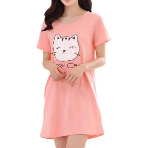 Vopmocld Big Girls’ Cute Happy Cat Sleepwear Short Sleeve Summer Soft Nightgown(Pink)