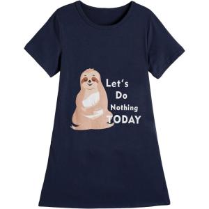 Vopmocld Big Girls’ Cute Happy Cat Sleepwear Short Sleeve Summer Soft Nightgown(Sloth)