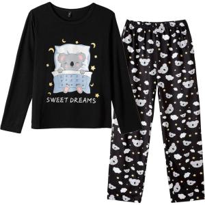 Vopmocld Big Girls Cute Pajama Sets Long Sleeve Lovely Sleepwear 2 Piece PJS Multiple Cartoon Jammies(Black Koala)