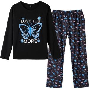 Vopmocld Big Girls Cute Pajama Sets Long Sleeve Lovely Sleepwear 2 Piece PJS Multiple Cartoon Jammies(Blue Butterfly)