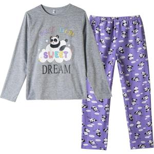 Vopmocld Big Girls Cute Pajama Sets Long Sleeve Lovely Sleepwear 2 Piece PJS Multiple Cartoon Jammies(Gray Purple)