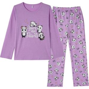 Vopmocld Big Girls Cute Pajama Sets Long Sleeve Lovely Sleepwear 2 Piece PJS Multiple Cartoon Jammies(Heart Shape Panda)