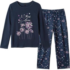 Vopmocld Big Girls Cute Pajama Sets Long Sleeve Lovely Sleepwear 2 Piece PJS Multiple Cartoon Jammies(Navy Dandelion)