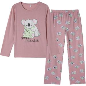 Vopmocld Big Girls Cute Pajama Sets Long Sleeve Lovely Sleepwear 2 Piece PJS Multiple Cartoon Jammies(Pink Koala)