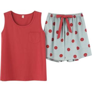 Vopmocld Big Girl’s Tank Top and Shorts Cotton Pajama Set Teens Cute Heart Shape Sleepwear Kids Clothes PJS(Red-polka Dot)