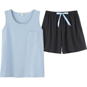 Vopmocld Big Girl’s Tank Top and Shorts Cotton Pajama Set Teens Cute Heart Shape Sleepwear Kids Clothes PJS(Skyblue/Gray)