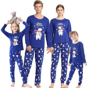 Vopmocld Christmas Family Matching Pajama Red Holiday Pjs Sets Cotton Sleepwear(Blue Polar Bear)