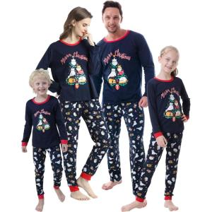 Vopmocld Christmas Family Matching Pajama Red Holiday Pjs Sets Cotton Sleepwear(Navy Cats/Dogs Tree)