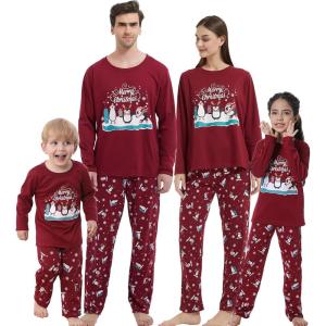 Vopmocld Christmas Family Matching Pajama Red Holiday Pjs Sets Cotton Sleepwear(Wine Red Penguin)