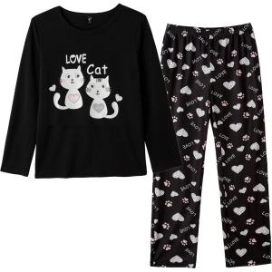 Vopmocld Young Girls Lovely Bunny Pajama Sets Cotton Long Sleeve Pjs Clothes Sleepwear Shirts(Black)