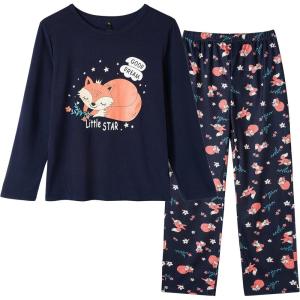 Vopmocld Young Girls Lovely Bunny Pajama Sets Cotton Long Sleeve Pjs Clothes Sleepwear Shirts(Fox)