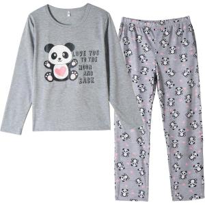 Vopmocld Young Girls Lovely Bunny Pajama Sets Cotton Long Sleeve Pjs Clothes Sleepwear Shirts(Gray)