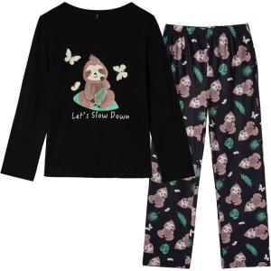 Vopmocld Young Girls Lovely Bunny Pajama Sets Cotton Long Sleeve Pjs Clothes Sleepwear Shirts(Leaf Sloth)