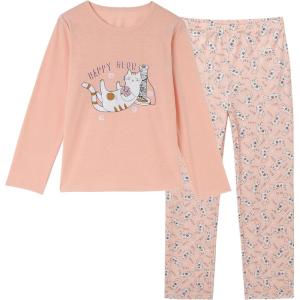 Vopmocld Young Girls Lovely Bunny Pajama Sets Cotton Long Sleeve Pjs Clothes Sleepwear Shirts(Playing Cat)