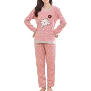Vopmocld Young Girls Lovely Bunny Pajama Sets Cotton Long Sleeve Pjs Clothes Sleepwear Shirts(Polka Dot Cat)