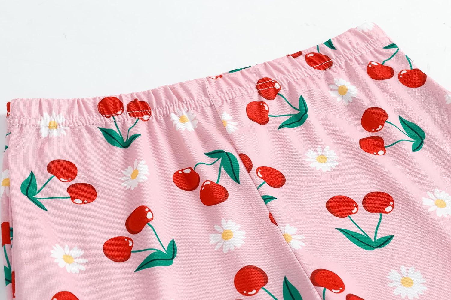 imageVopmocld Big Girls Short Sleeve Long Pants Pajama Sets 4PCS Cartoon Patterns Strawberry Cute Cherry Sleepwear Nighty Lounge4pcsstrawberryCherry