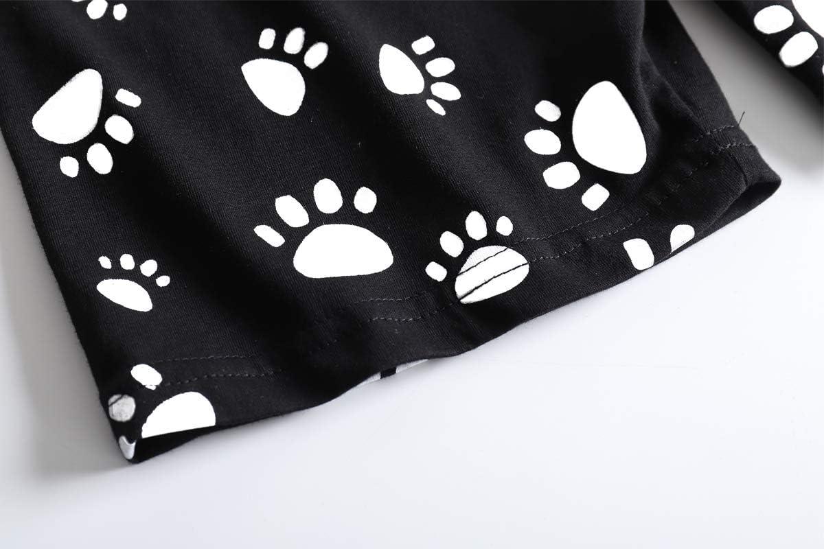 imageVopmocld Big Girls Summer Short Sleeve Pajama Sets Cute Cat Patterns Sleepwear Nighty 100 CottonBlack