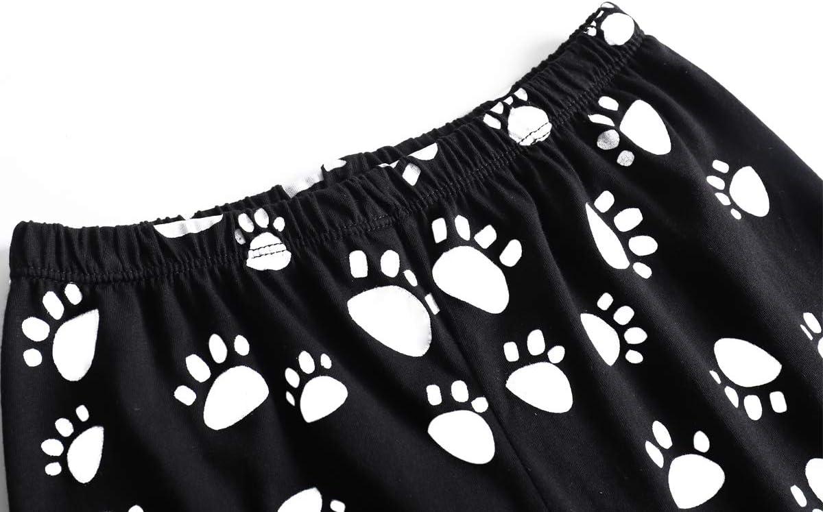 imageVopmocld Big Girls Summer Short Sleeve Pajama Sets Cute Cat Patterns Sleepwear Nighty 100 CottonBlack