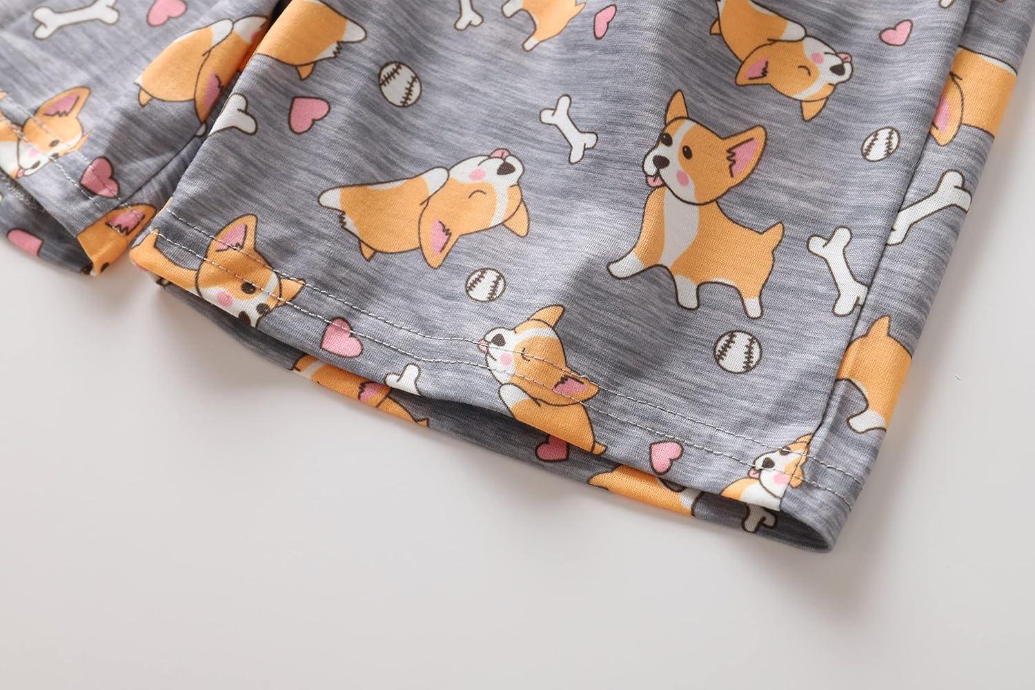 imageVopmocld Big Girls Summer Short Sleeve Pajama Sets Cute Cat Patterns Sleepwear Nighty 100 CottonCorgi
