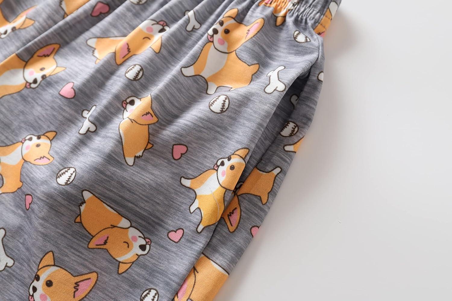 imageVopmocld Big Girls Summer Short Sleeve Pajama Sets Cute Cat Patterns Sleepwear Nighty 100 CottonCorgi