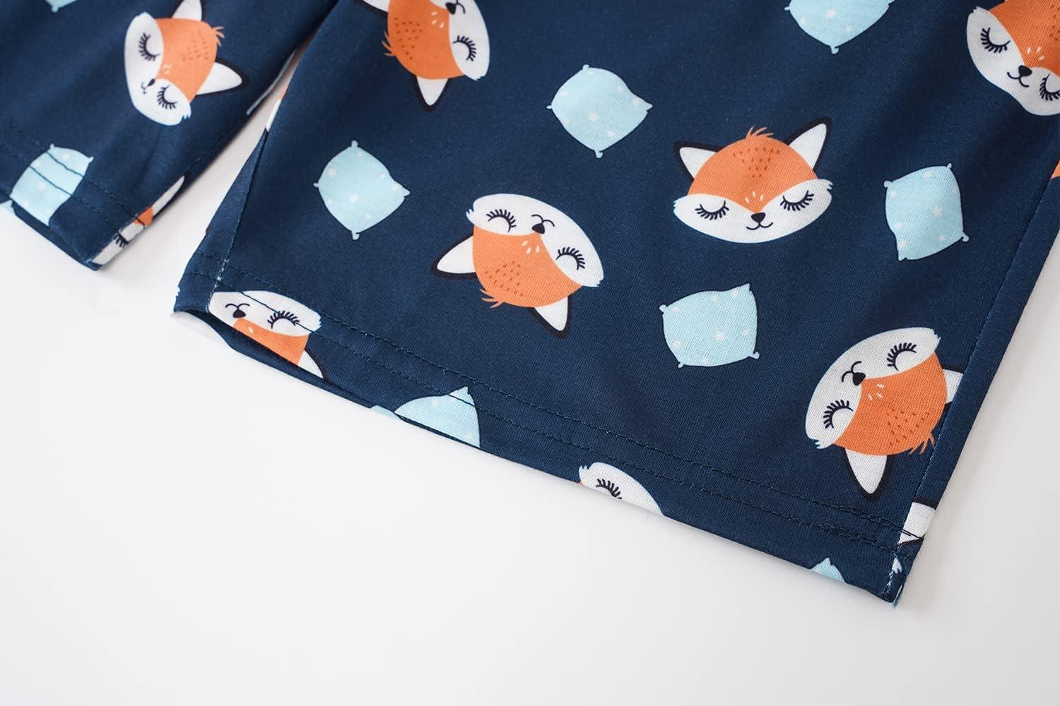 imageVopmocld Big Girls Summer Short Sleeve Pajama Sets Cute Cat Patterns Sleepwear Nighty 100 CottonFox